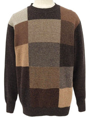 Wool crew neck sweater in dark brown/multi