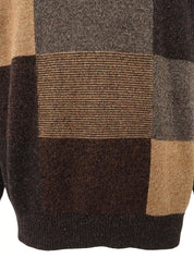 Wool crew neck sweater in dark brown/multi