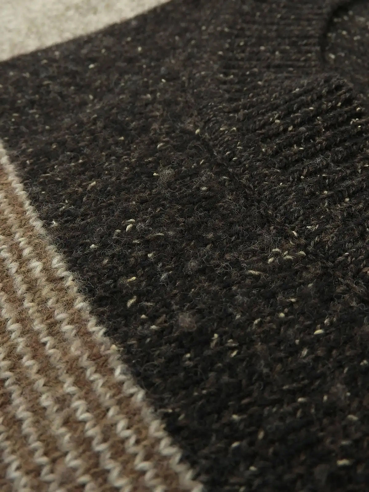 Wool crew neck sweater in dark brown/multi