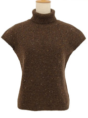 High-neck sleeveless top in brown/multi