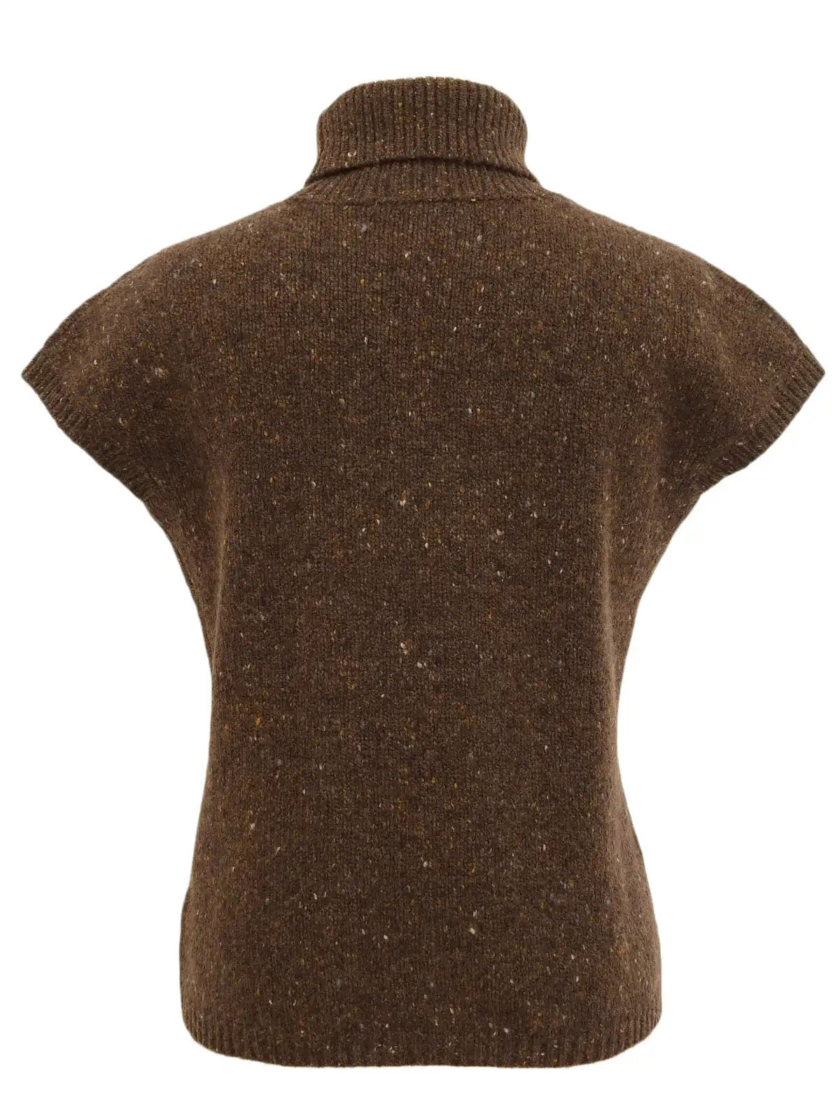 High-neck sleeveless top in brown/multi