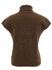 High-neck sleeveless top in brown/multi