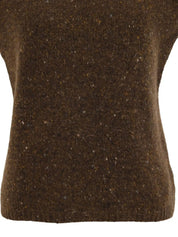 High-neck sleeveless top in brown/multi