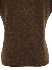 High-neck sleeveless top in brown/multi
