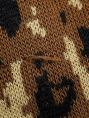 Leopard Print Knit Top #S Brown