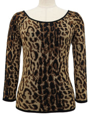 レオパードパターンニットトップス ブラウン