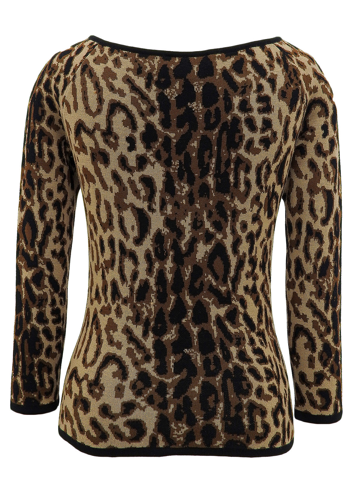 Leopard Print Knit Top #S Brown