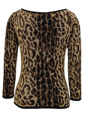 レオパードパターンニットトップス ブラウン