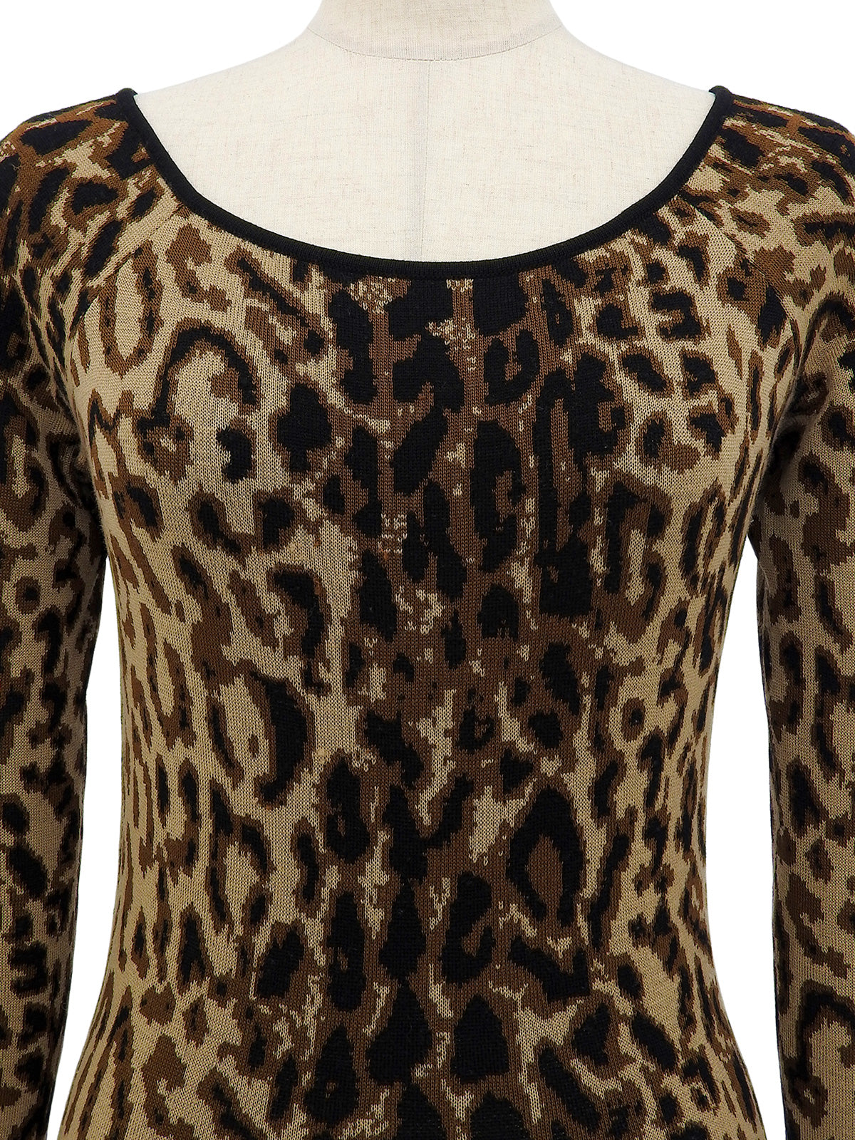 レオパードパターンニットトップス ブラウン