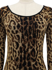 レオパードパターンニットトップス ブラウン