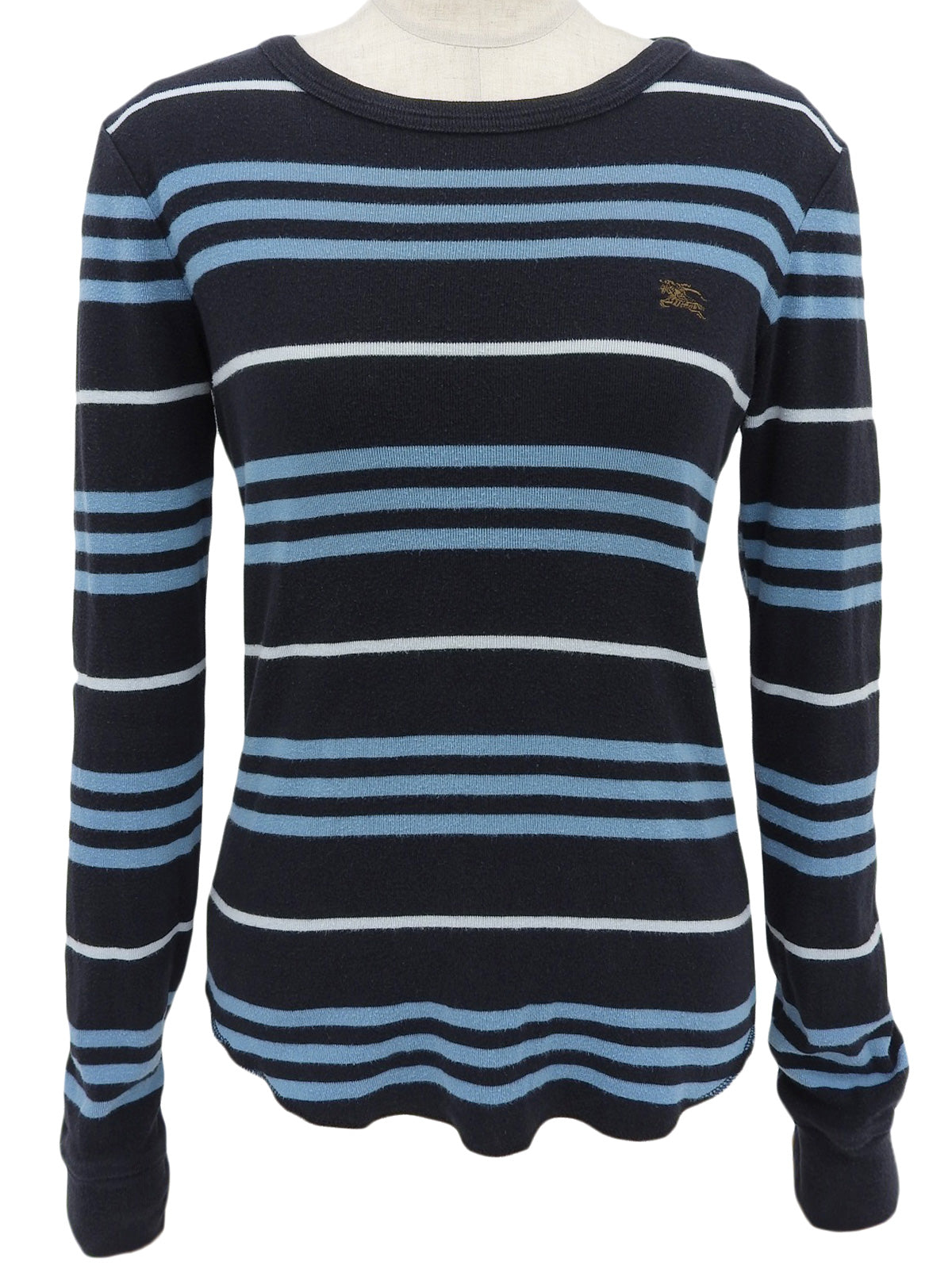 ロゴ刺繍ボーダーパターントップス ブラック/ブルー