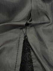 Check pattern double-breasted jacket in charcoal gray, white, and black