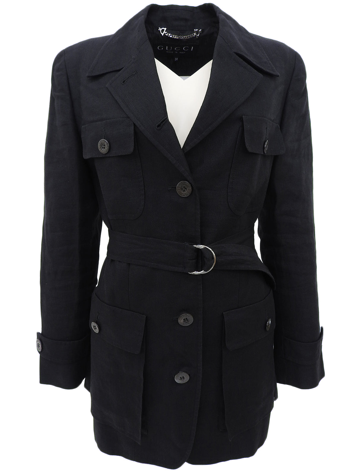 Linen logo button jacket in black