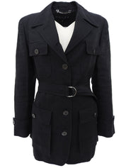 Linen logo button jacket in black