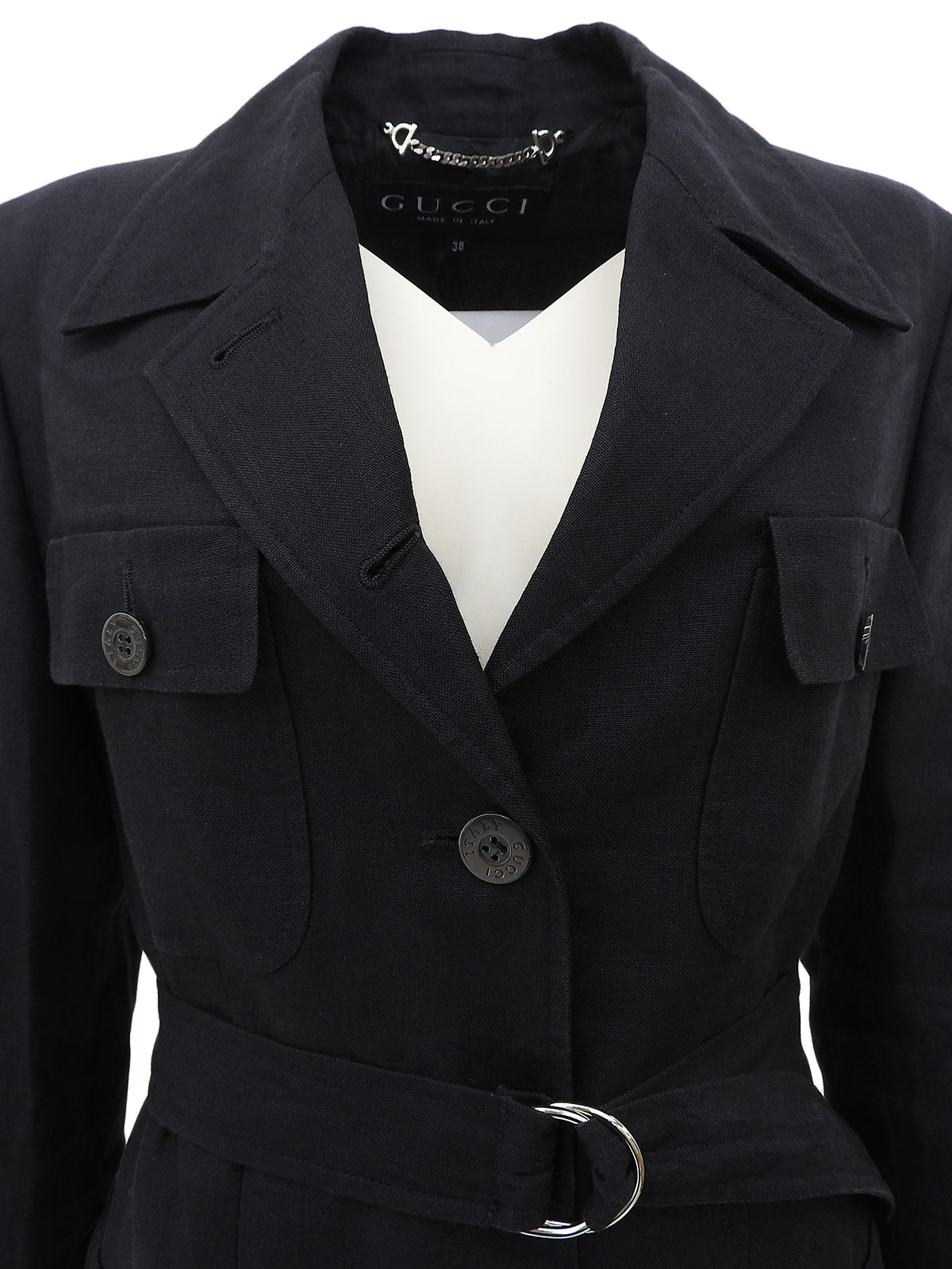 Linen logo button jacket in black