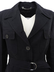Linen logo button jacket in black