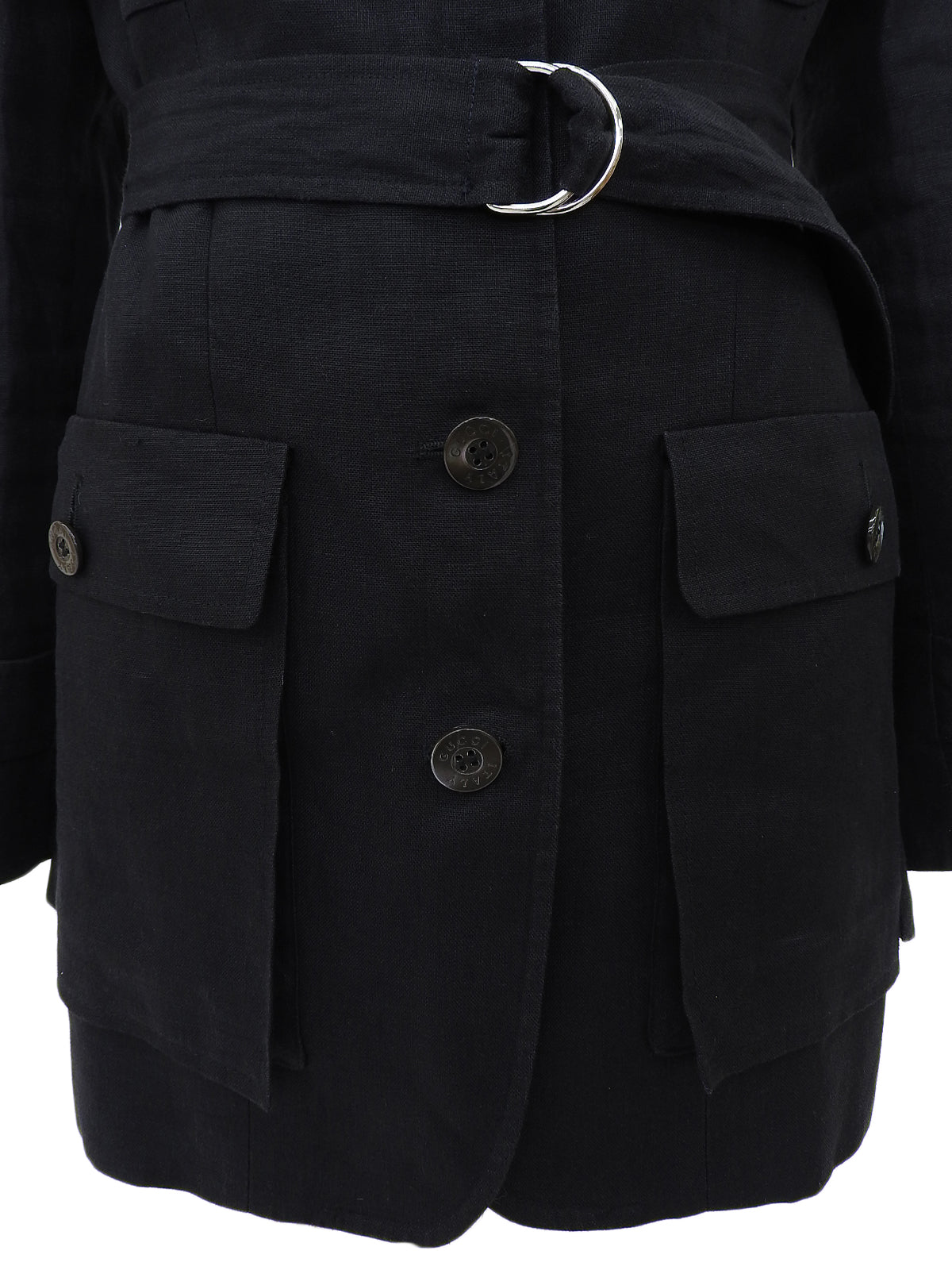 Linen logo button jacket in black