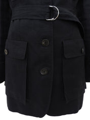 Linen logo button jacket in black