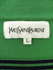 绿色/藏青色针织短袖上衣，饰有品牌标志刺绣。