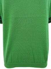 ロゴ刺繍ニットハーフスリーブトップス　グリーン/ネイビー