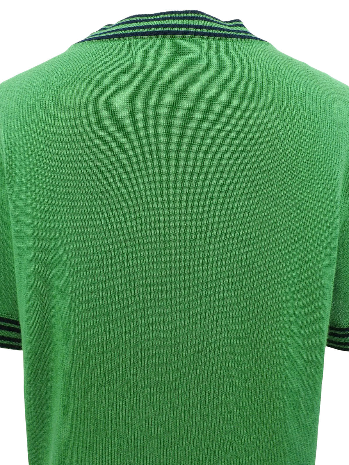 ロゴ刺繍ニット半袖トップス グリーン/ネイビー