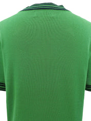 ロゴ刺繍ニット半袖トップス グリーン/ネイビー