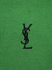 ロゴ刺繍ニットハーフスリーブトップス　グリーン/ネイビー