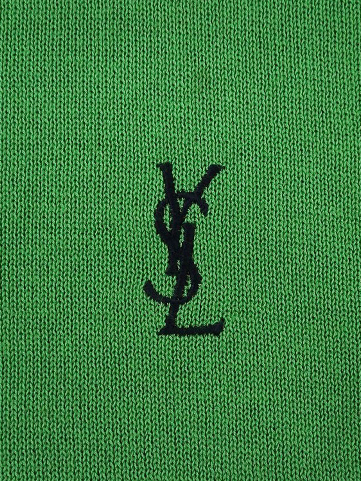 ロゴ刺繍ニット半袖トップス グリーン/ネイビー