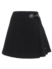 Wool Logo Embroidered Toggle Button Mini Skirt in Black
