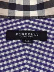 Purple check pattern logo embroidered half sleeve shirt