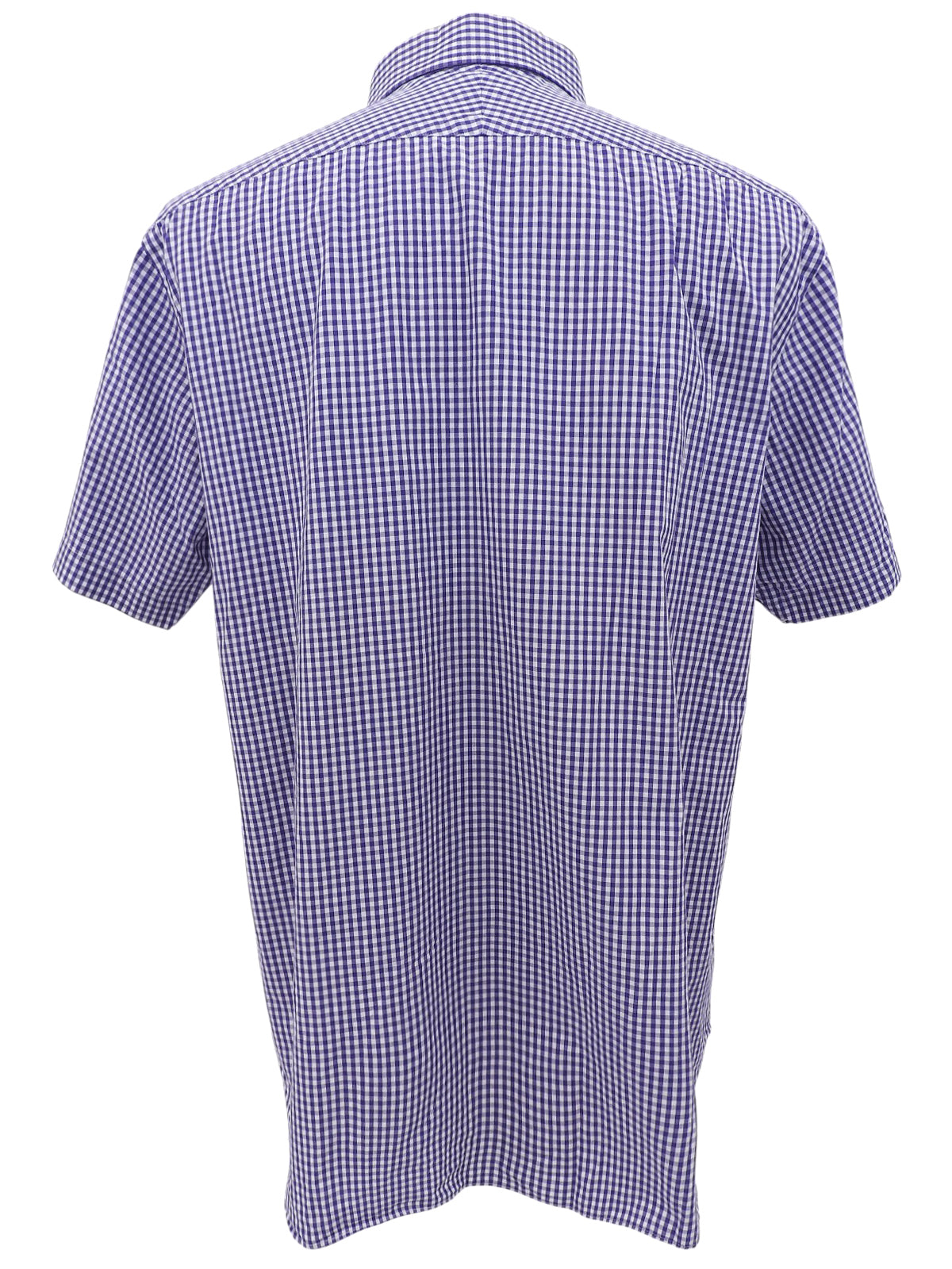 Purple check pattern logo embroidered half sleeve shirt