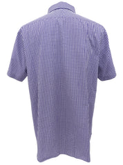 Purple check pattern logo embroidered half sleeve shirt