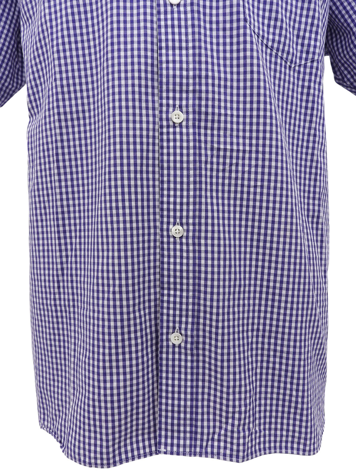 Purple check pattern logo embroidered half sleeve shirt