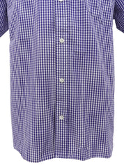 Purple check pattern logo embroidered half sleeve shirt