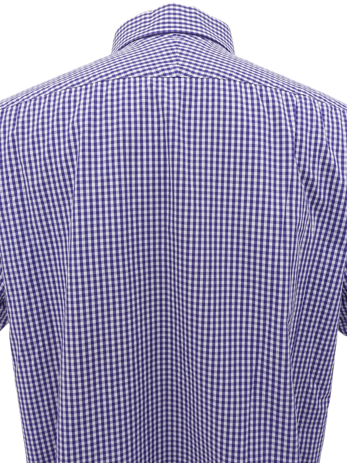 Purple check pattern logo embroidered half sleeve shirt