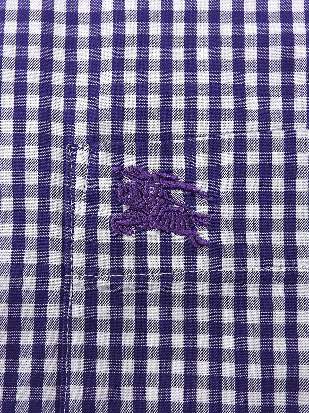 チェックパターンロゴ刺繍半袖シャツ パープル