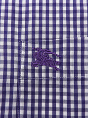 チェックパターンロゴ刺繍半袖シャツ パープル