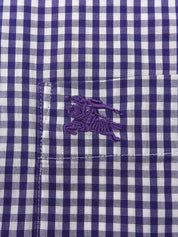 チェックパターンロゴ刺繍半袖シャツ #LL パープル