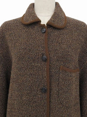 Wool logo button trim jacket in brown/multi