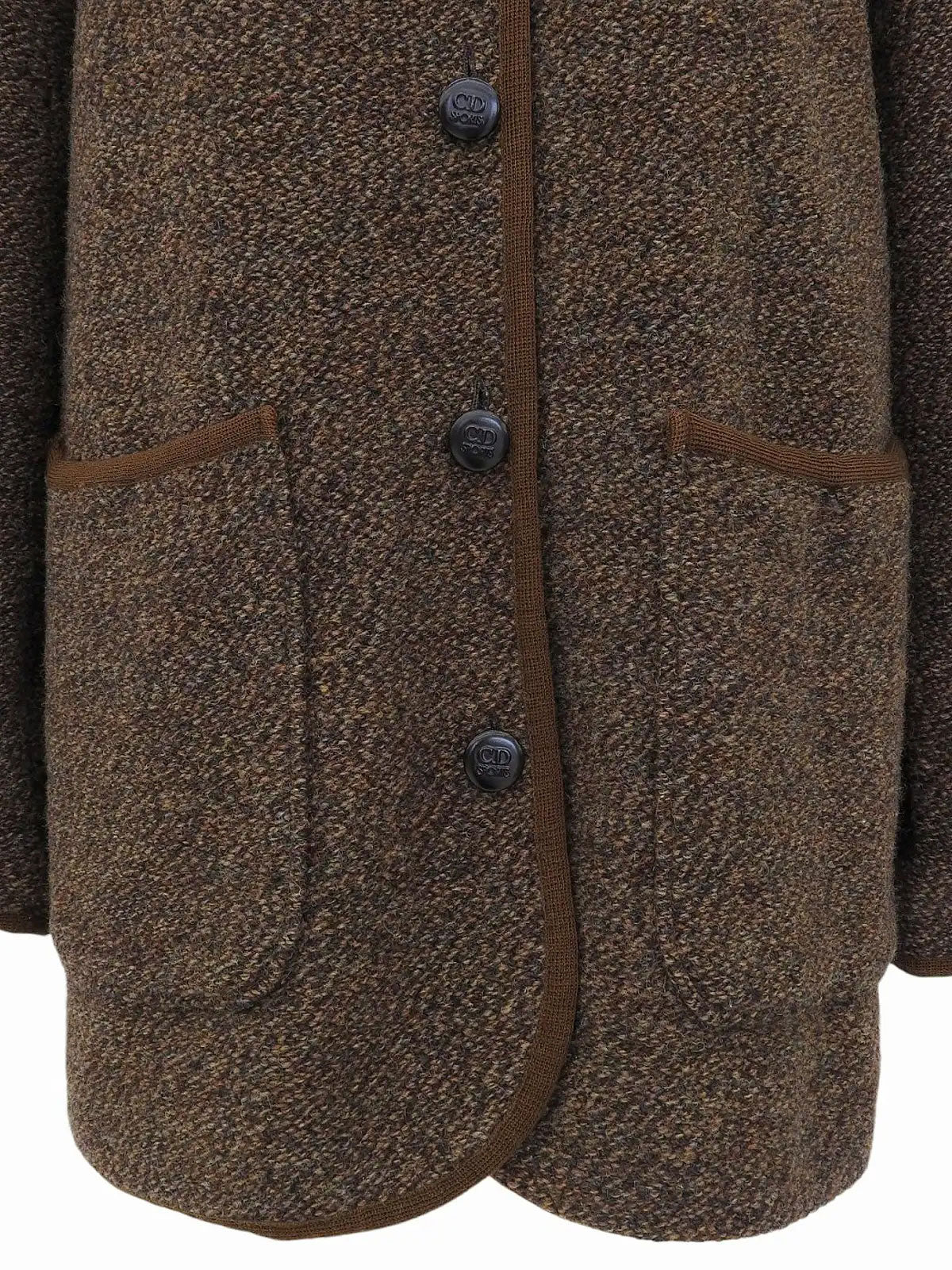 Wool logo button trim jacket in brown/multi