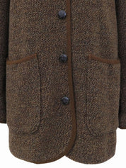 Wool logo button trim jacket in brown/multi