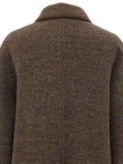 Wool logo button trim jacket in brown/multi
