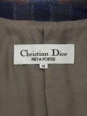 Wool Check Pattern Logo Button Jacket in Brown/Blue