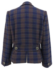 Wool Check Pattern Logo Button Jacket in Brown/Blue