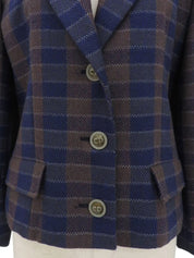 Wool Check Pattern Logo Button Jacket in Brown/Blue