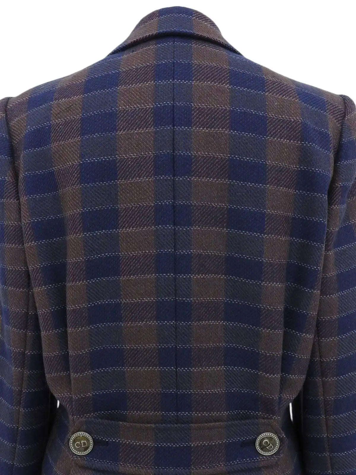 Wool Check Pattern Logo Button Jacket in Brown/Blue