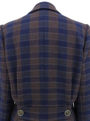 Wool Check Pattern Logo Button Jacket in Brown/Blue