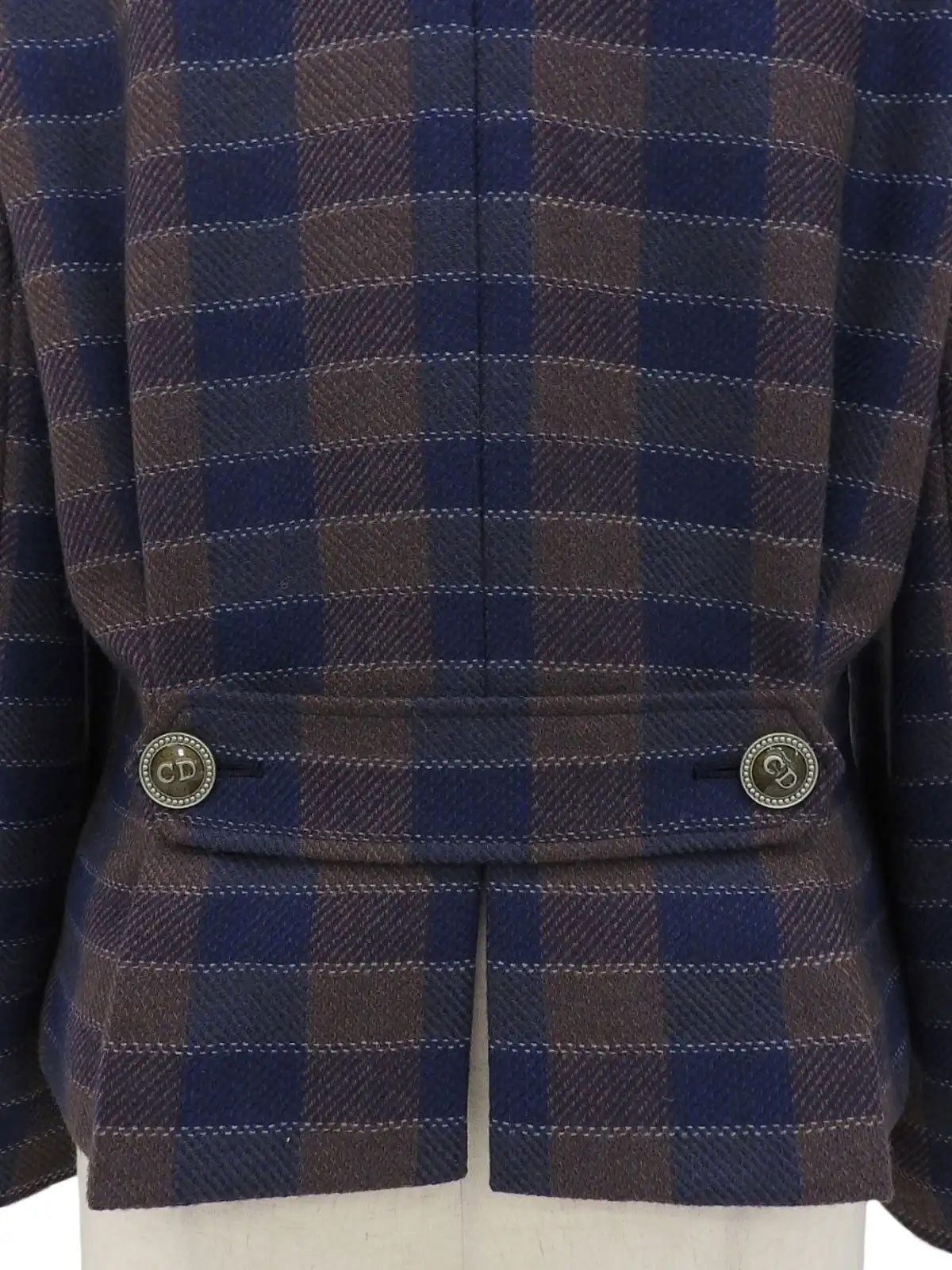 Wool Check Pattern Logo Button Jacket in Brown/Blue