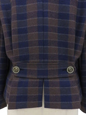 Wool Check Pattern Logo Button Jacket in Brown/Blue