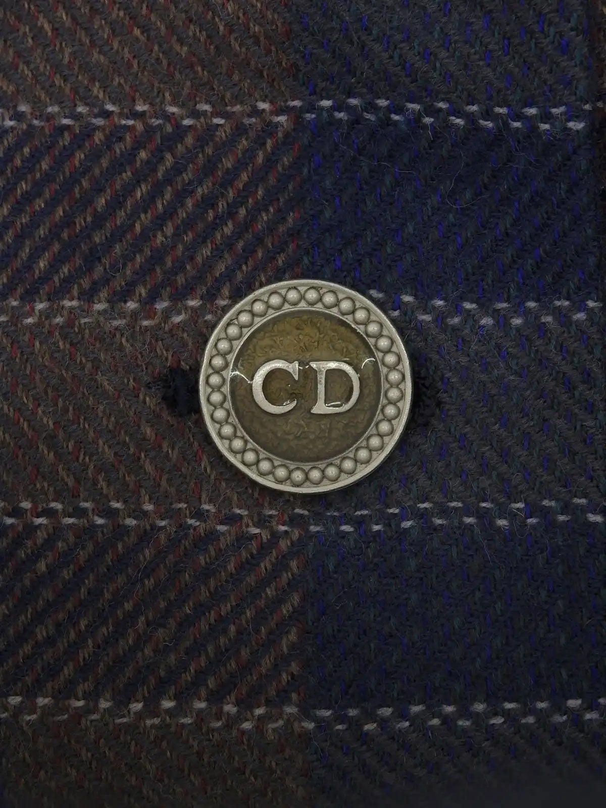 Wool Check Pattern Logo Button Jacket in Brown/Blue